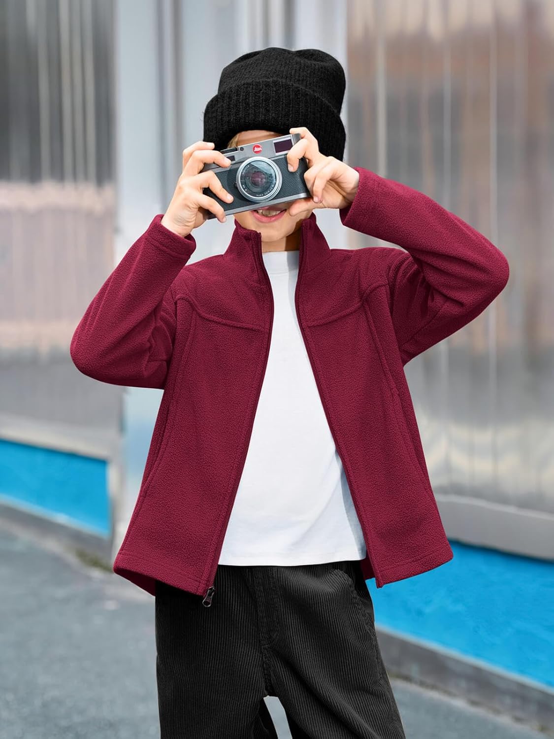 Haloumoning Boys Zip Up Fleece Jacket Kids Lightweight Outerwear Long Sleeve Mock Neck Coat with Pockets 5-14Y - Image 2