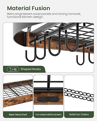 Miniatura 7 de TPR09BF - Estante colgante para ollas de 31.7 pulgadas, ahorro de espacio para cocina, estante colgante de bandeja de techo con 16 ganchos en S