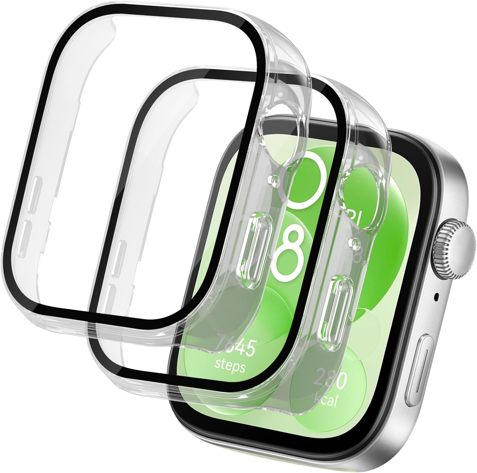 Seltureone 2 Pack Watch Case Compatible with Huawei Watch Fit 3, PC Hard Frame with Tempered Glass Screen Protector, Full-Coverage Scratchproof Protective Case - Clear