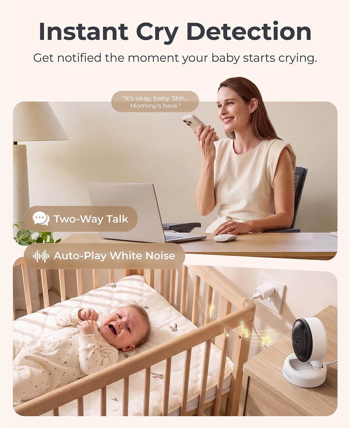  Smart Baby Monitor, 2K HD & Night Vision Contact-Free Baby Monitor | Sleep Summary, Electric Safe Fence, Cry/Motion Detection & Auto Soothing, 2.4/5GHz WiFi, 2-Way Audio, No Subscription, BM08 thumbnail
