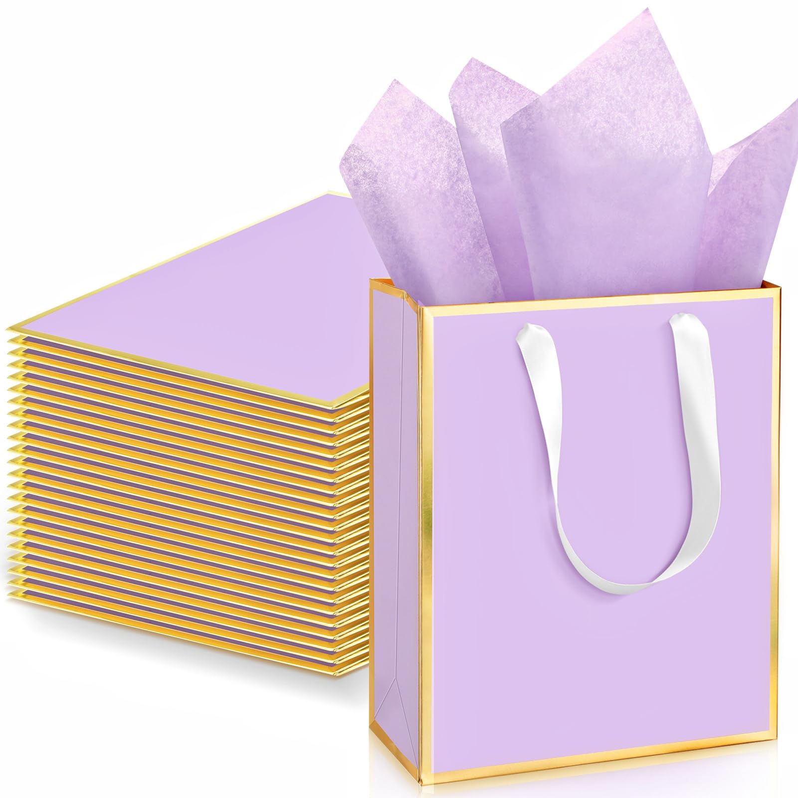 Yeaqee 24 Pack Metallic Paper Gift Bags, Light Purple, Gold — image 1