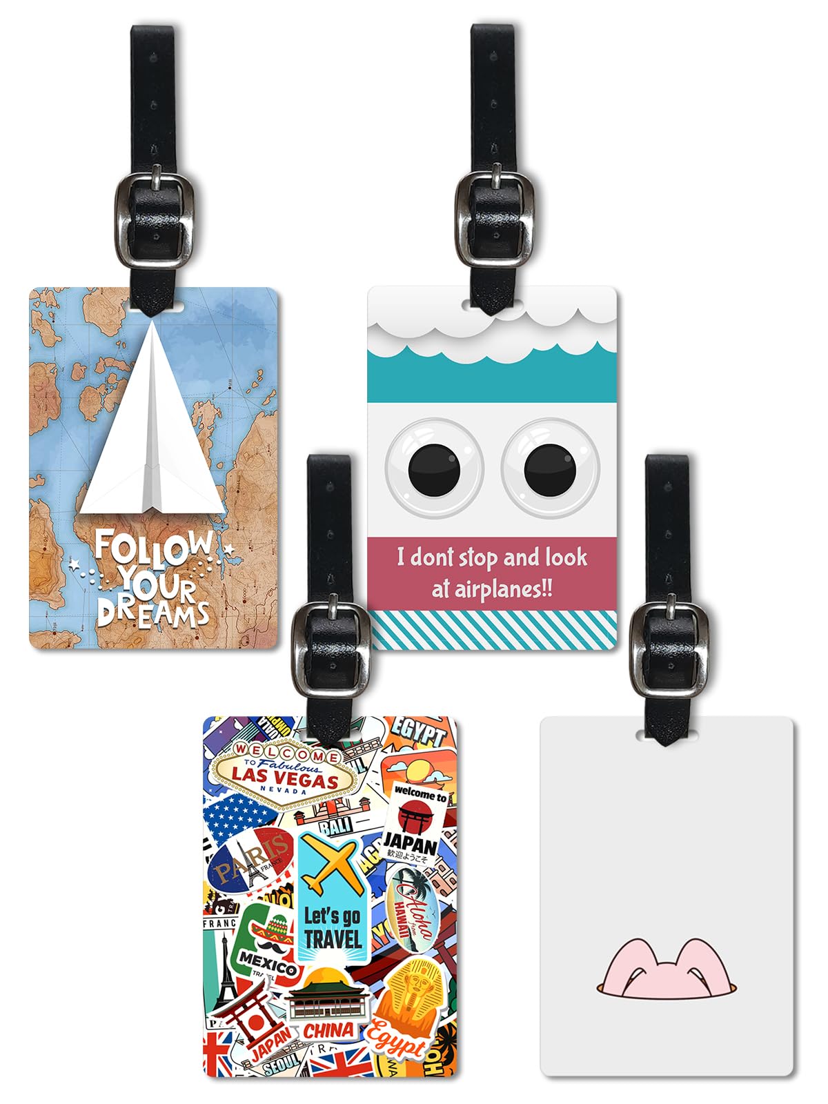 Lentikart 3D Lenticular Luggage Tag Set of 4 | Paper Plane + Stamp Sticker + Look at Sky + Bunny Funny Quote | Luggage/Bag/Travel ID Label Tags for Suitcase & School Bags-image-39