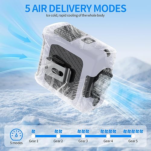 Miniatura 8 de Ventilador portátil portátil portátil con 5 velocidades máximas 55 horas de trabajo, ventiladores portátiles de bajo ruido, ventiladores de cintura