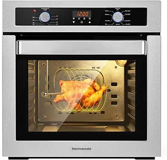 24 Inch Single Wall Oven, ETL Certified,ThermoMate 2.3Cu. Ft. Electric Built-in Oven with 9 Cooking Functions, 360° ROTATING ROTISSERIE, Sensor Touch Control, Stainless Steel