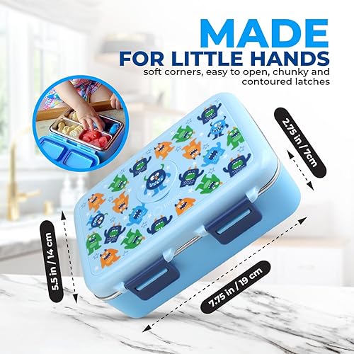 Miniatura 5 de Lonchera de acero inoxidable para bebés y niños pequeños, mini Bento, 3 secciones de metal ecológico, tapa a prueba de fugas, almuerzos de guardería