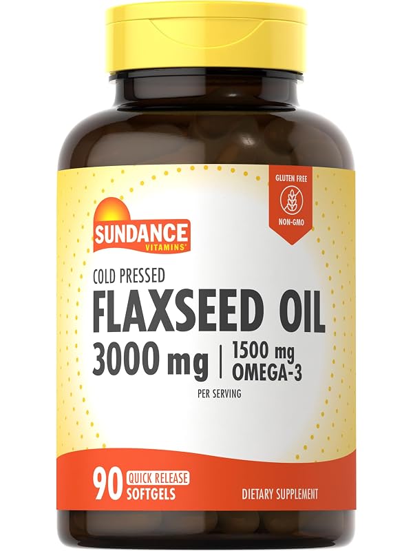 Sundance Óleo de Linhaça Orgânico 3.000 mg com Ômega-3 1.500 mg 90 cápsulas gelatinosas