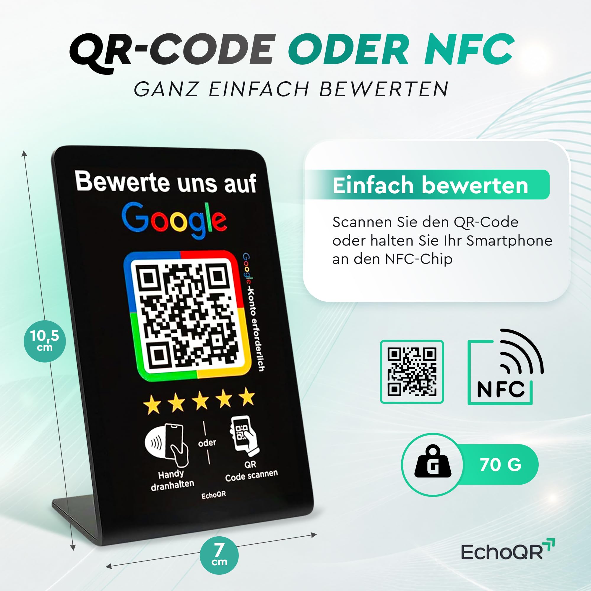 Google Bewertung Aufsteller mit NFC & QR-Code für mehr Kundenbewertungen (Schwarz)