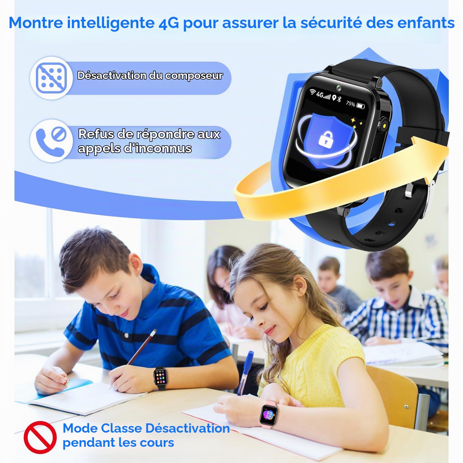 Montre Connectée Enfant GPS, 4G Montre GPS Enfant pour Garçons Filles | Chat Familia,SOS,Mode Classe,Appels Vidéo,Chat Vocal,Téléphone,Podomètre, IP68 Étanche