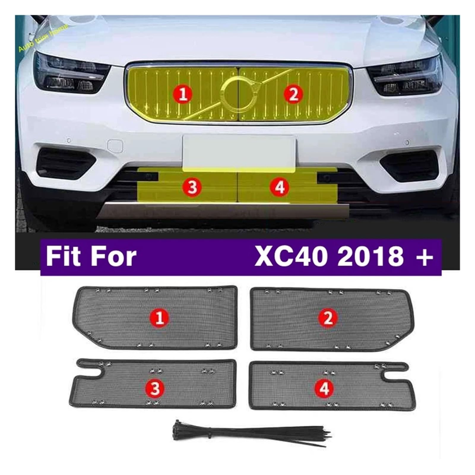 Dla VOLVO, dla XC40 2018-2023, środkowa siatka odsiewająca