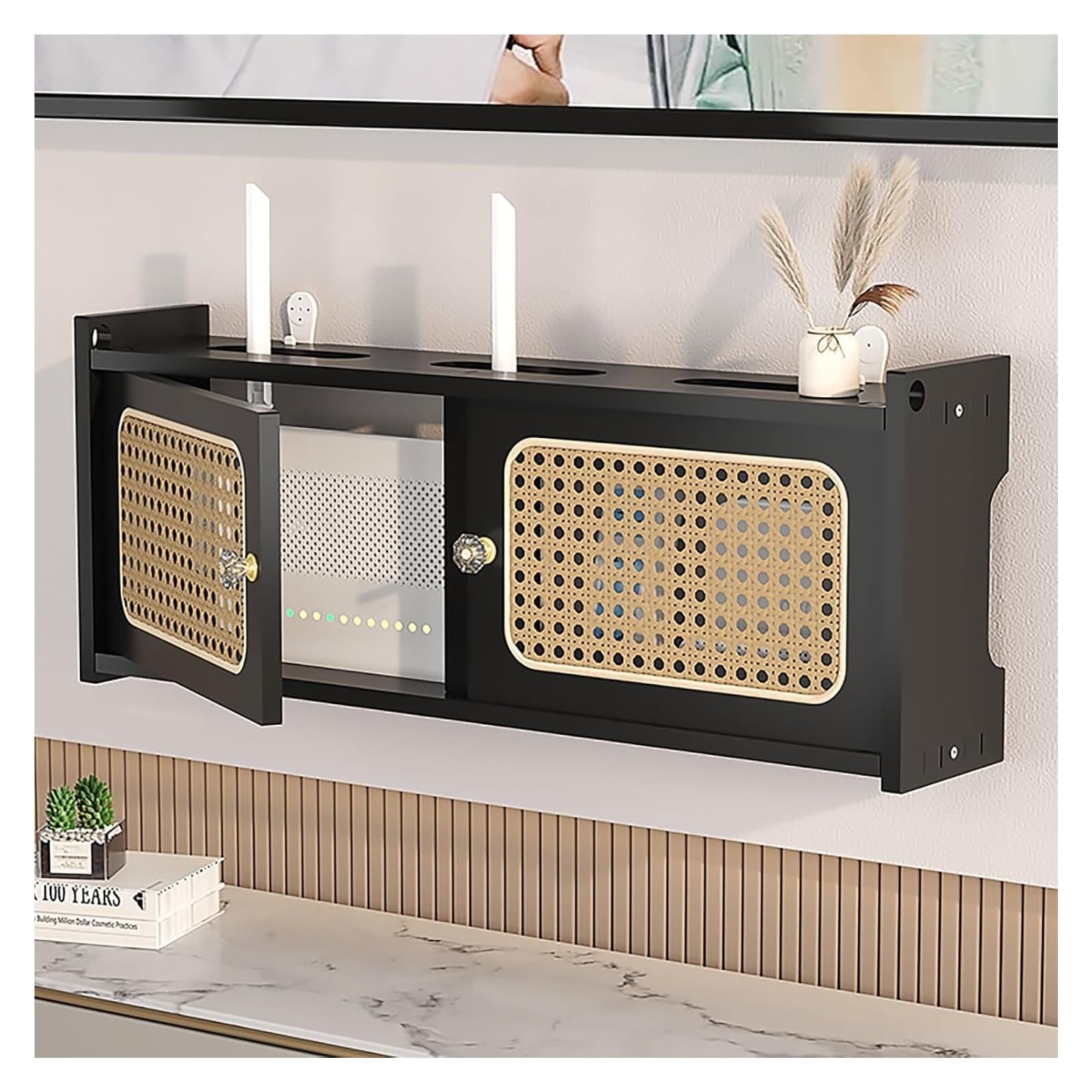 Boîte de rangement pour routeur WiFi, étagère murale en rotin pour routeur sans fil et accessoires