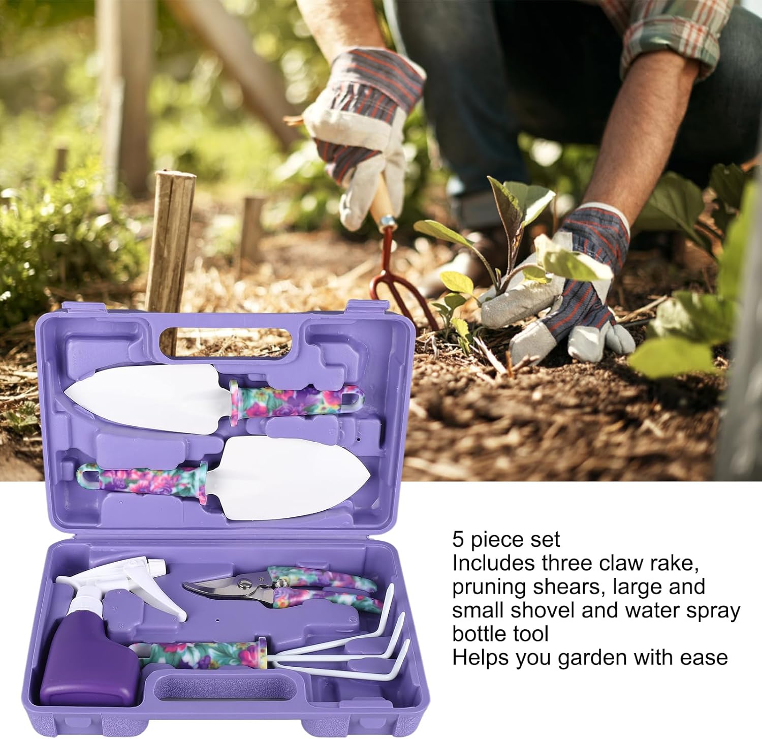 Garden Tool Set Iron and Plastic 5 Piece for Outdoor and Indoor Activities