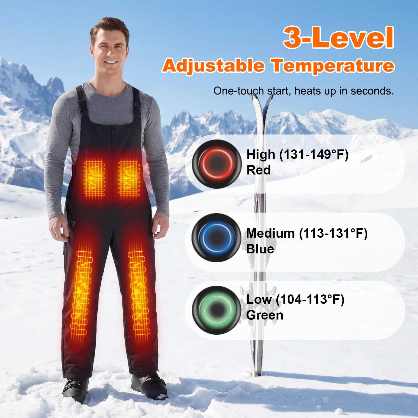 Beheizbare Latzhose Herren Hose mit 7,4V 16000mAh Akku, Wasserdicht Latzhosen für Herren Skihose, Winter Overall Beheizte Arbeitslatzhose Männer Berufshose mit vielen Taschen (XX-Large)