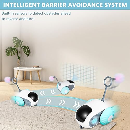 Miniatura 4 de Teazys - Automóvil de juguete eléctrico inteligente para gatos de interior, juguete para gatos de interior, juguete para gatos Teazys Turbo Tail