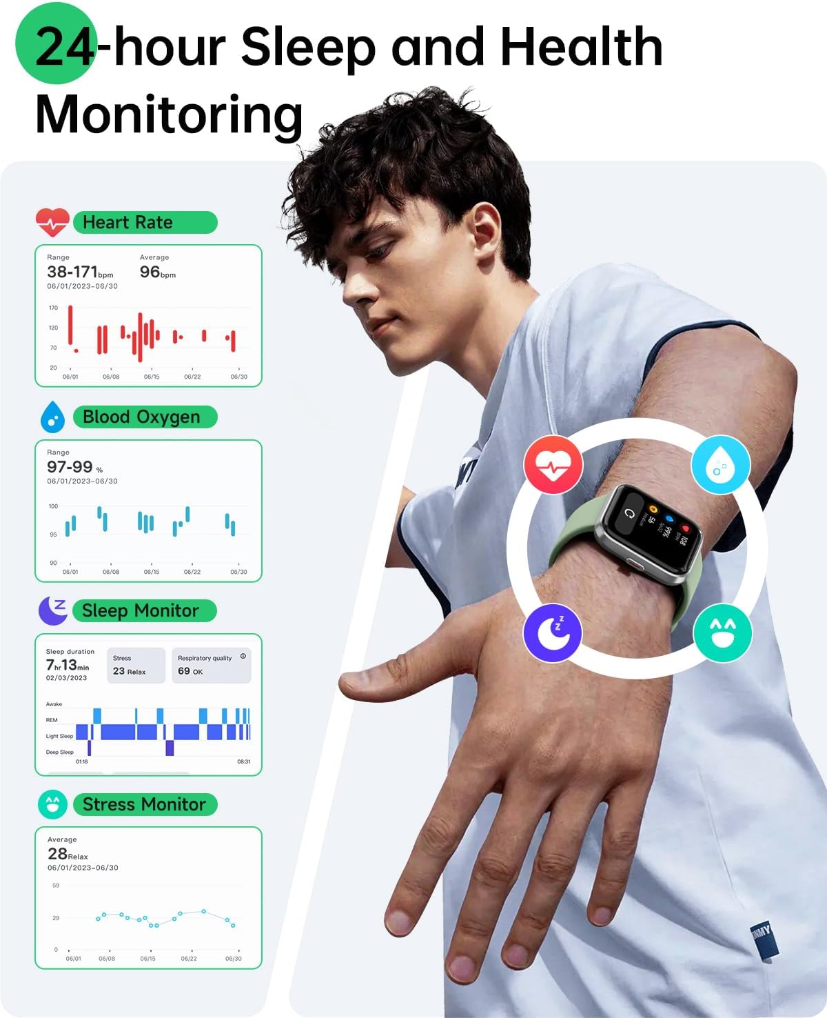 Smart Watches for Women and Men - Smart Watch Compatible for iPhone Android Phone,Alexa,Call & Notification Alerts,Heart Rate & Sleep Monitor,3 ATM Waterproof 1.83 Inches Fitness Tracker 1.83 inch Green image 3 of 7 B0F4XLHGT6