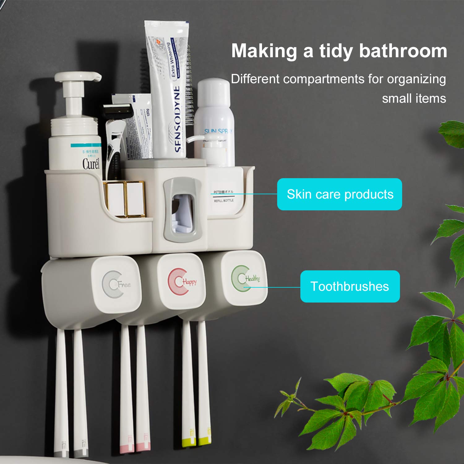 Set of 2 Automatic Toothpaste Dispenser Toothbrush Holder Multifunctional No Drilling Wall-Mounted Space-Saving Toothbrush Hanger and Toothpaste Squeezer Kit Organizer with 3 Cups : Amazon.in: Home & Kitchen