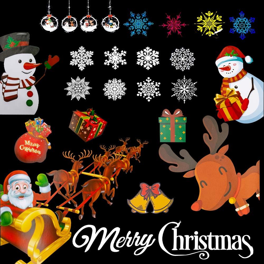 108 Pcs Christmas Window Clings with Xmas Cartoon Pattern, No Traces Christmas Snowflake Window Stickers for Christmas Party Supplies and Christmas Decorations