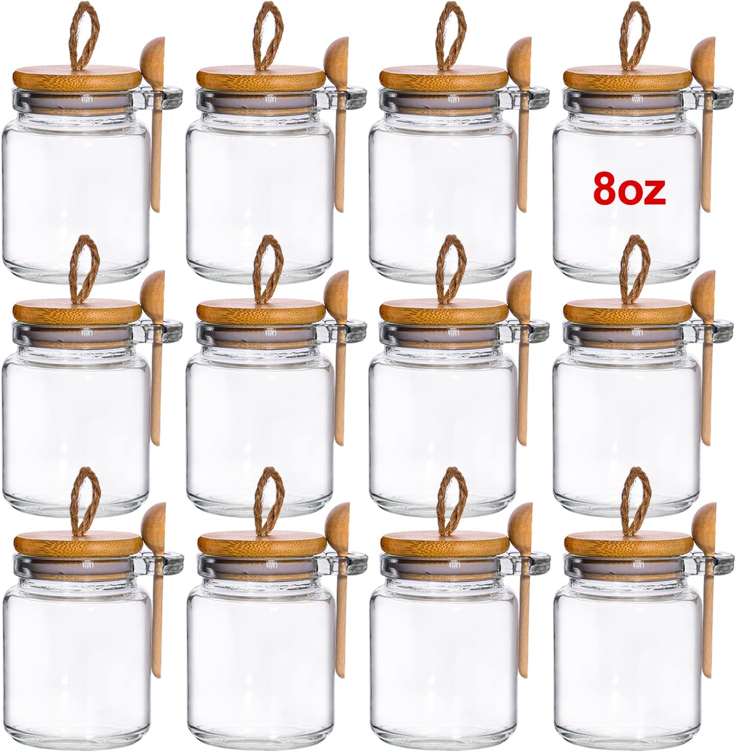 eleganttime 12 Pack Glass Jar with Lid and Spoon,8 oz