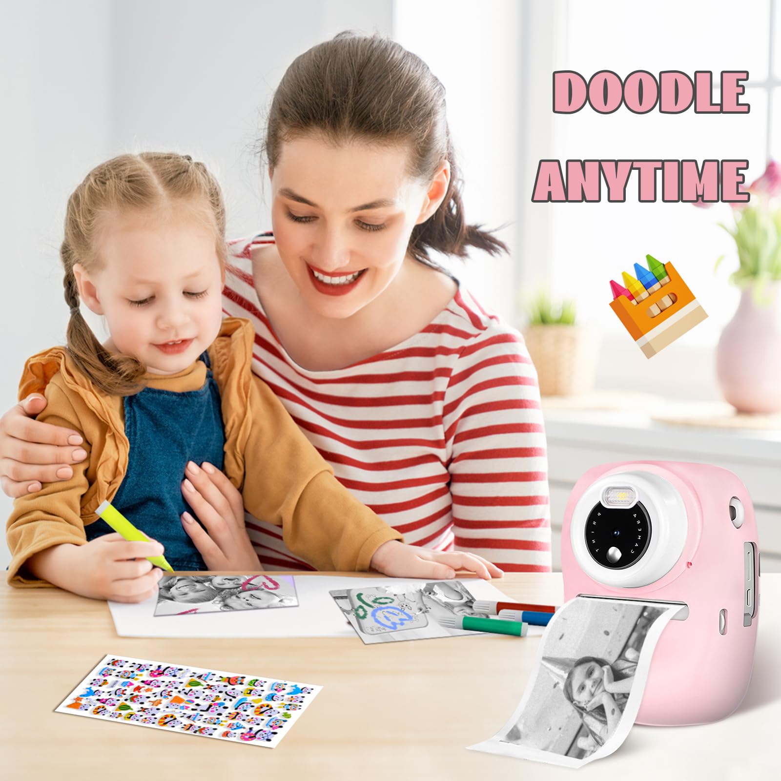 OKA Kinderkamera Sofortbildkamera Doppellinse Kinder Kamera mit Fotos Drucken, 1080P 2.4 Zoll Digitalkamera Kinder Fotoapparat mit Thermopapier, Sinnvolle Geschenke für Mädchen und Junge 3-12 Jahre