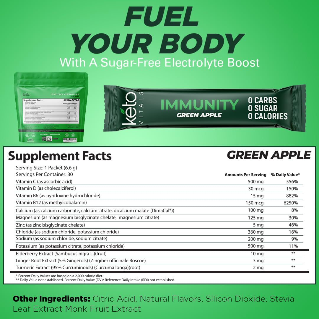 Keto Vitals Immunity Electrolyte Powder, Green Apple, 30 Stick Packs — Amazon image 3