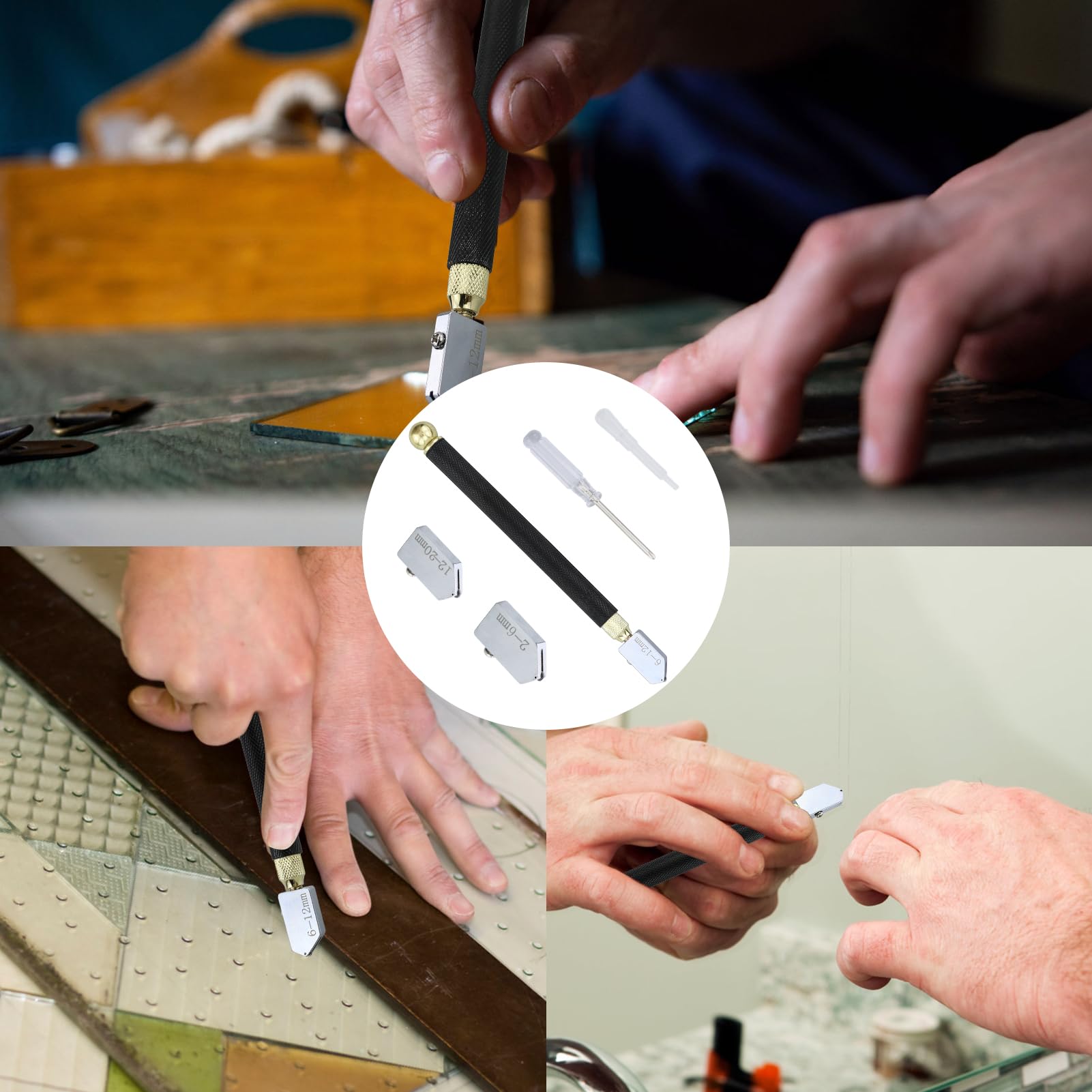 Tagliavetro da 2 mm a 20 mm per vetro spesso, piastrelle, specchio, mosaico, strumento di taglio in vetro con 3 testine di taglio in metallo duro per tagliare vetro, piastrelle, specchio/mosaico