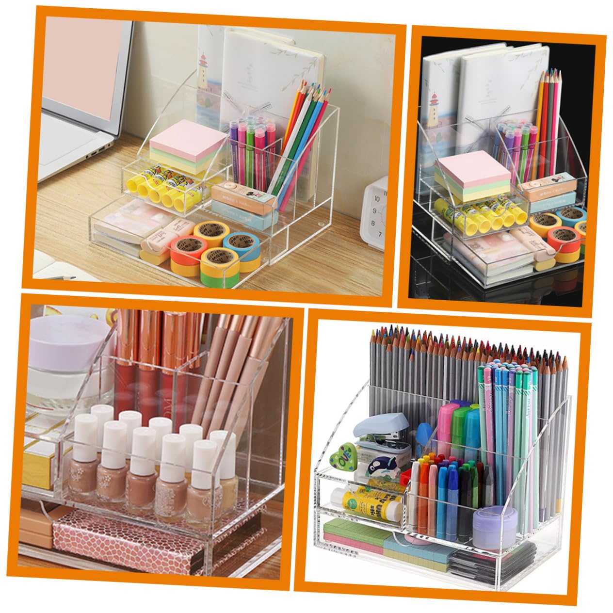 Organizador Acrílico Transparente De Escritorio con Cajones, Multiuso para Cosméticos, Joyas y Papelería, Diseño Multifunción, para Oficina y Tocador, Caja De Almacenamiento Apilable