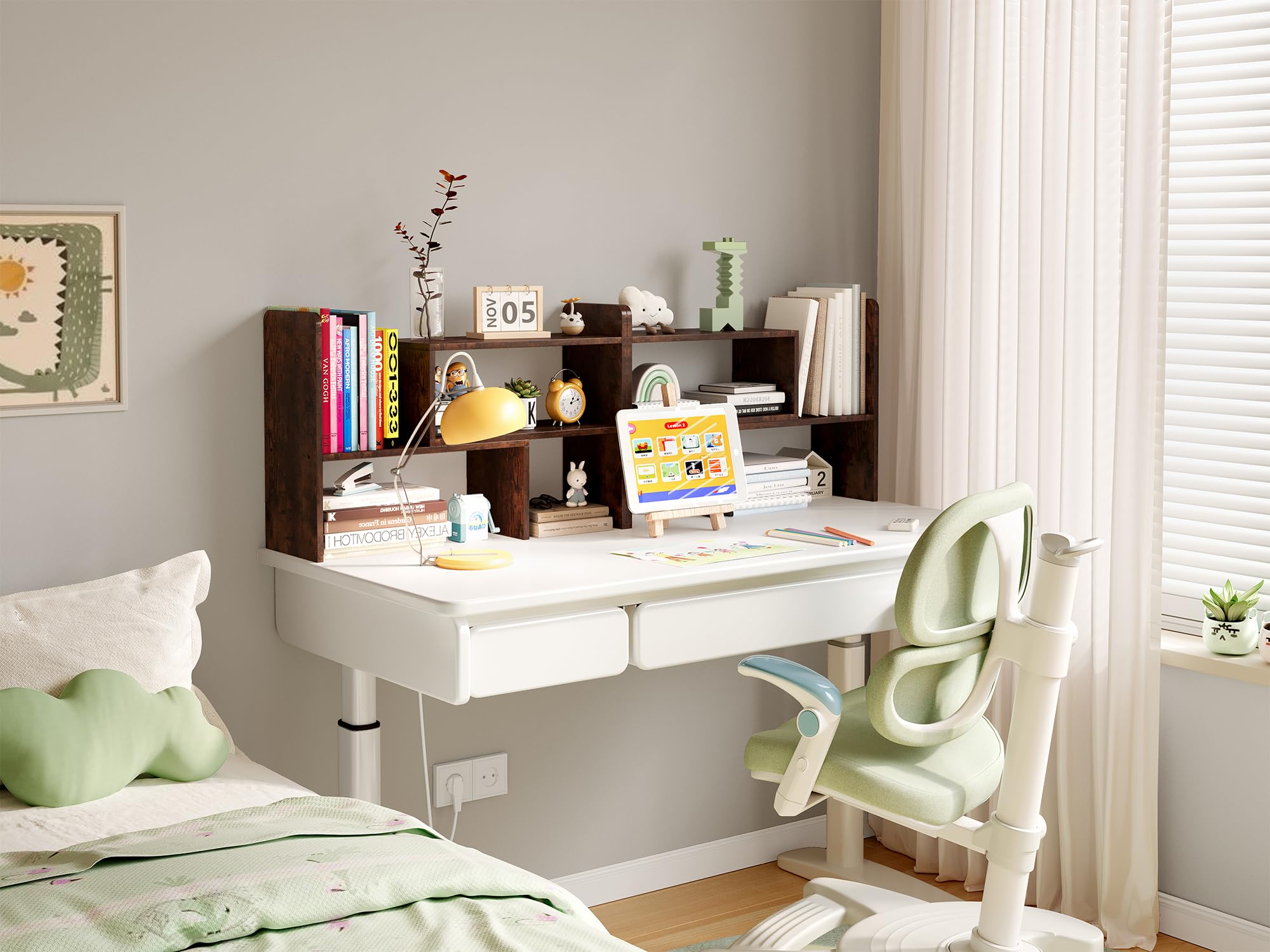 EasyPAG Petite étagère de bureau en bois, réglable - pour la maison et le bureau, marron