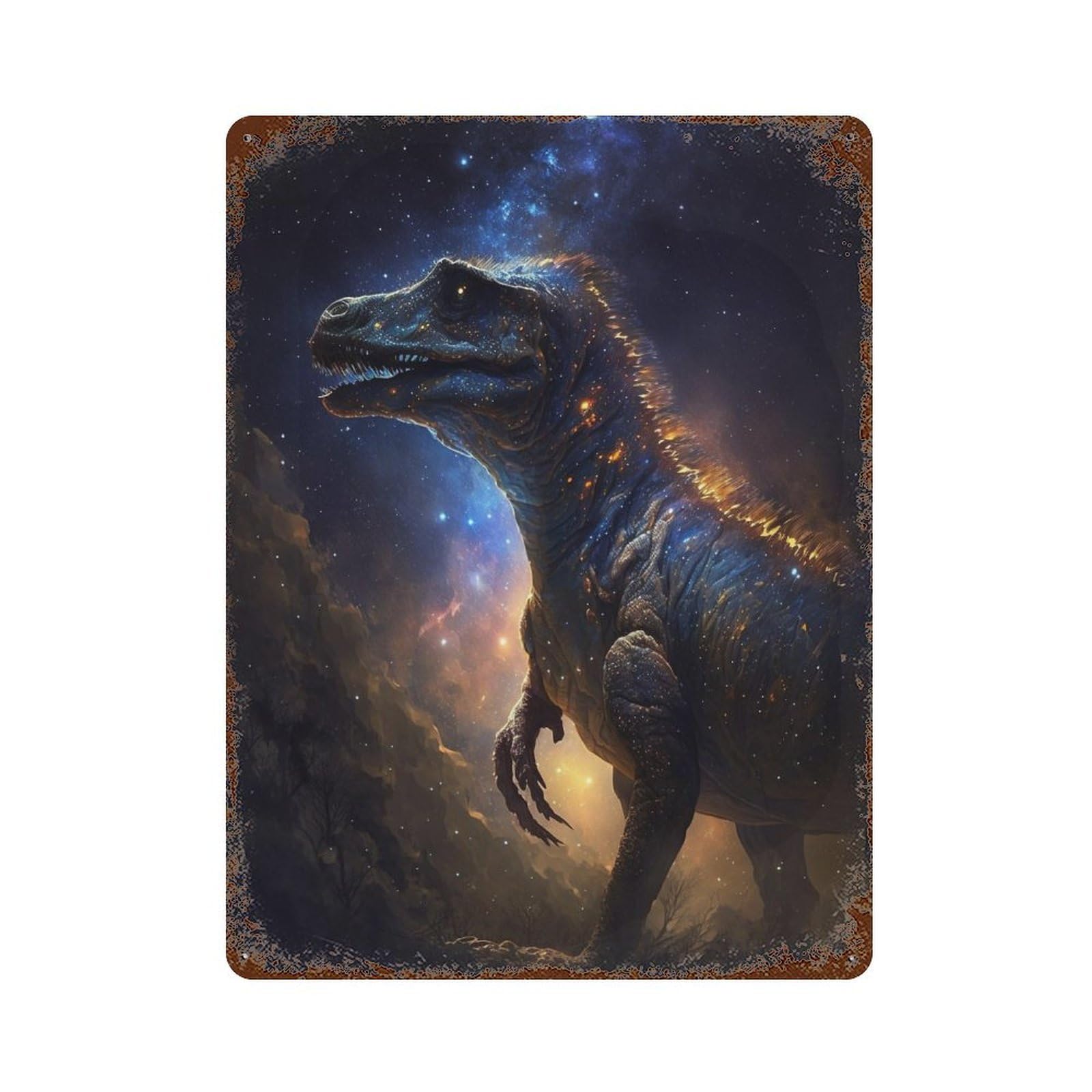 Galactic Dinosaur Art Print-4 15.7"x11.8" Rustic Tin Plaque, Novelty Wall Decor for Bistro, Counter And Cafe Decor