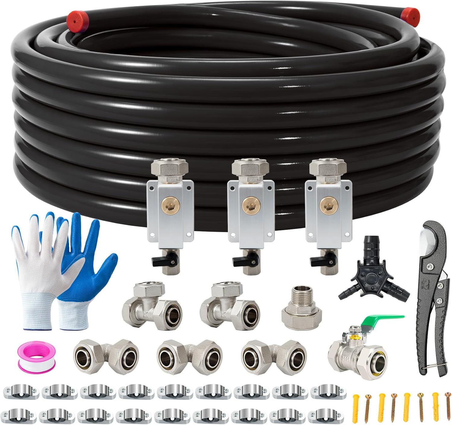 3/4" × 100 FT Shop Air Line Kit, Rapid Air System 3/4 Inch Hdpe-Aluminum Compressed Air Piping for Garage Includes Air-locking/Elbow/Tee/Air Outlet Block Fittings Leak Proof Easy to Install 3/4"×100FT