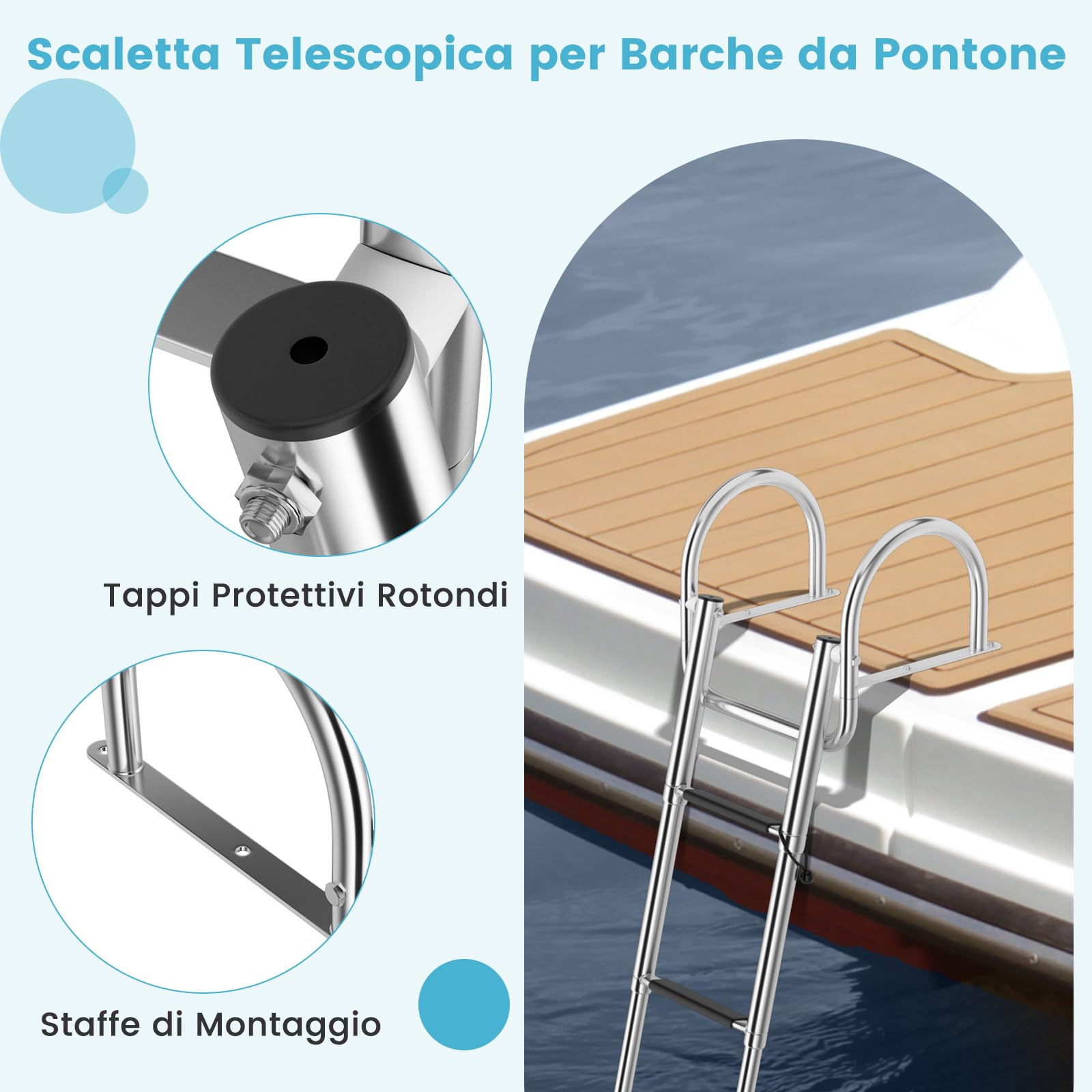COSTWAY Scaletta Piscina Fuori Terra con 4 Gradini, Portata 227 kg, Scaletta per Pontile Pieghevole in Acciaio Inox con Corrimano e Gradini Antiscivolo, Resistente e Leggera, per Barca