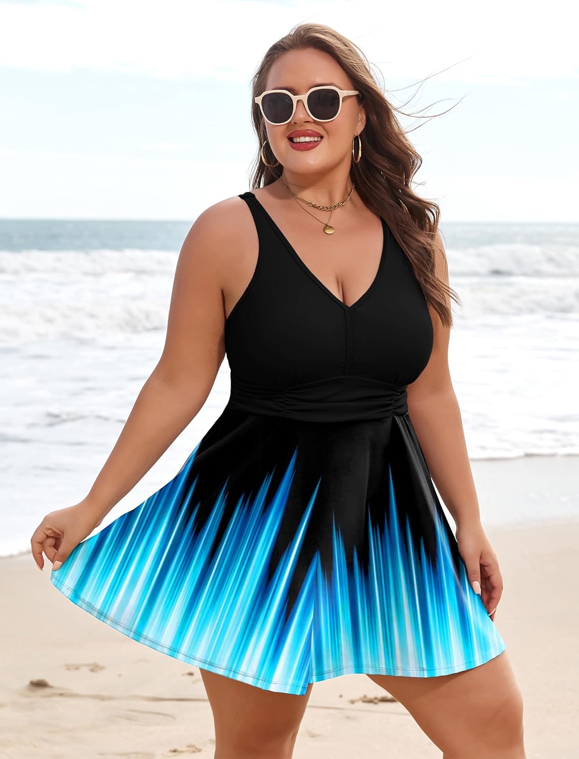 Arolina Women's Plus Size Tankini Swimsuits Two Piece Tummy Control Bathing Suits Hide Belly Swim Dress with Boy Shorts - Image 3