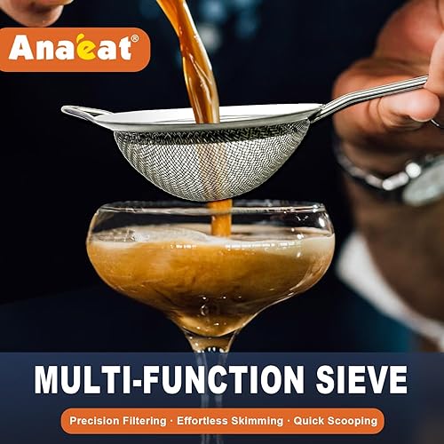 Miniatura 7 de Anaeat Coladores de malla fina, tamices de colador de acero inoxidable de alta calidad, con malla duradera y mango resistente, excelentes para