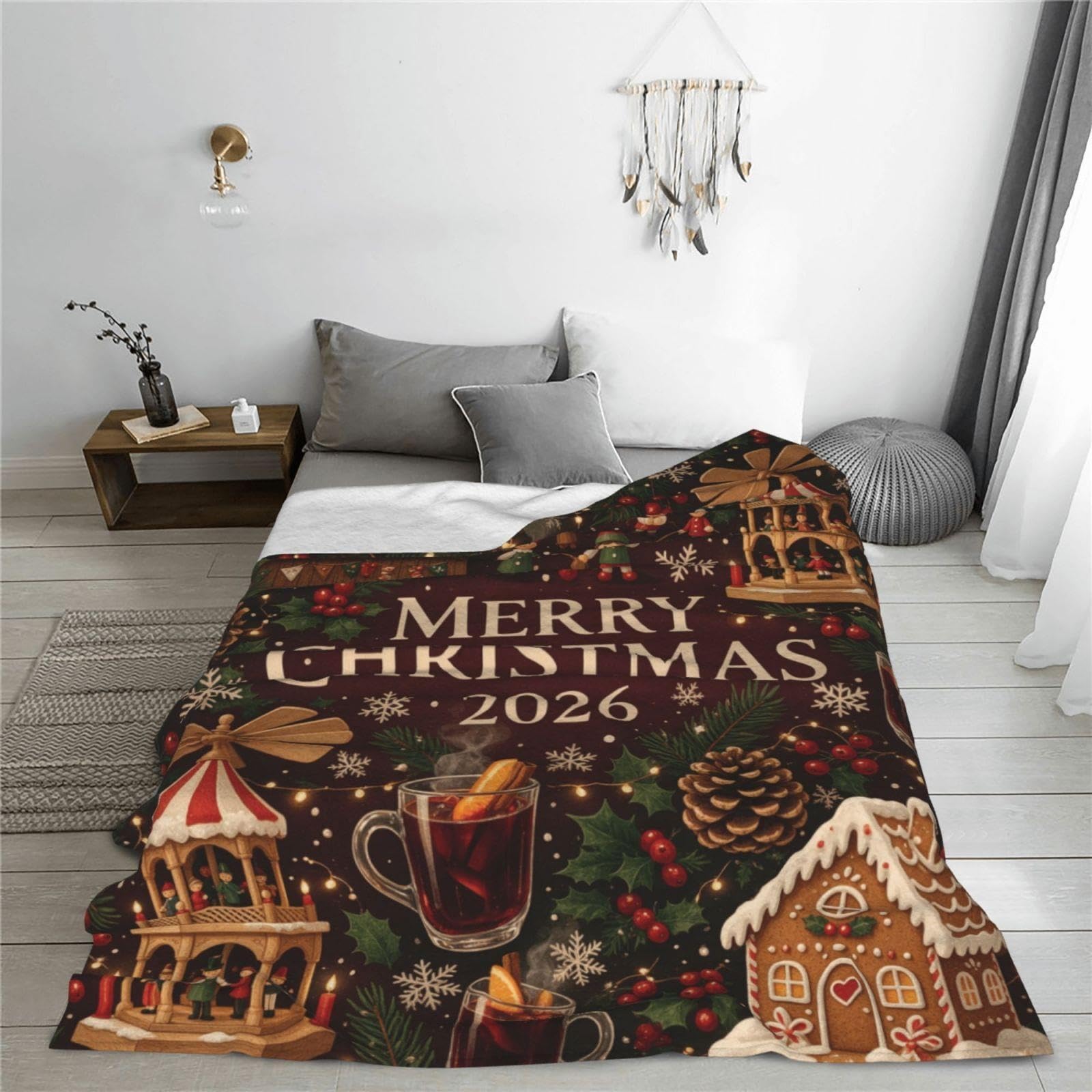 Fleecedecke Weihnachten Bratwurst Tanne weich warm als Geschenk, Soft