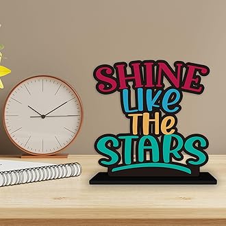 Artvibes Wooden Idols and Figurine Shine Like The Stars Inspirational Quotes Table Decor for Office Desk Showpiece Home Decoration, Livingroom | Modern Gifting Item (SP_1164), Inspirational