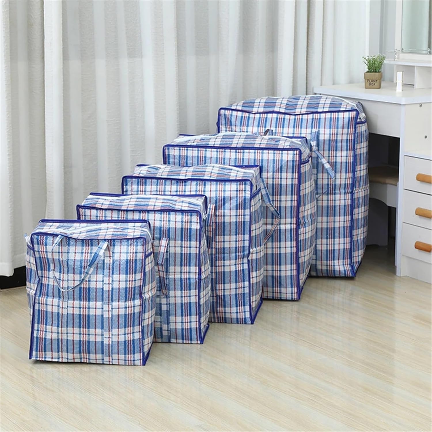 Heavy Duty Moving Bags Thicken Printing Portable Woven Plaid Storage Bag, Moving Shopping, Travel Packing, Large-capacity Clothes Sorting Quilt(Green,50x55x30)