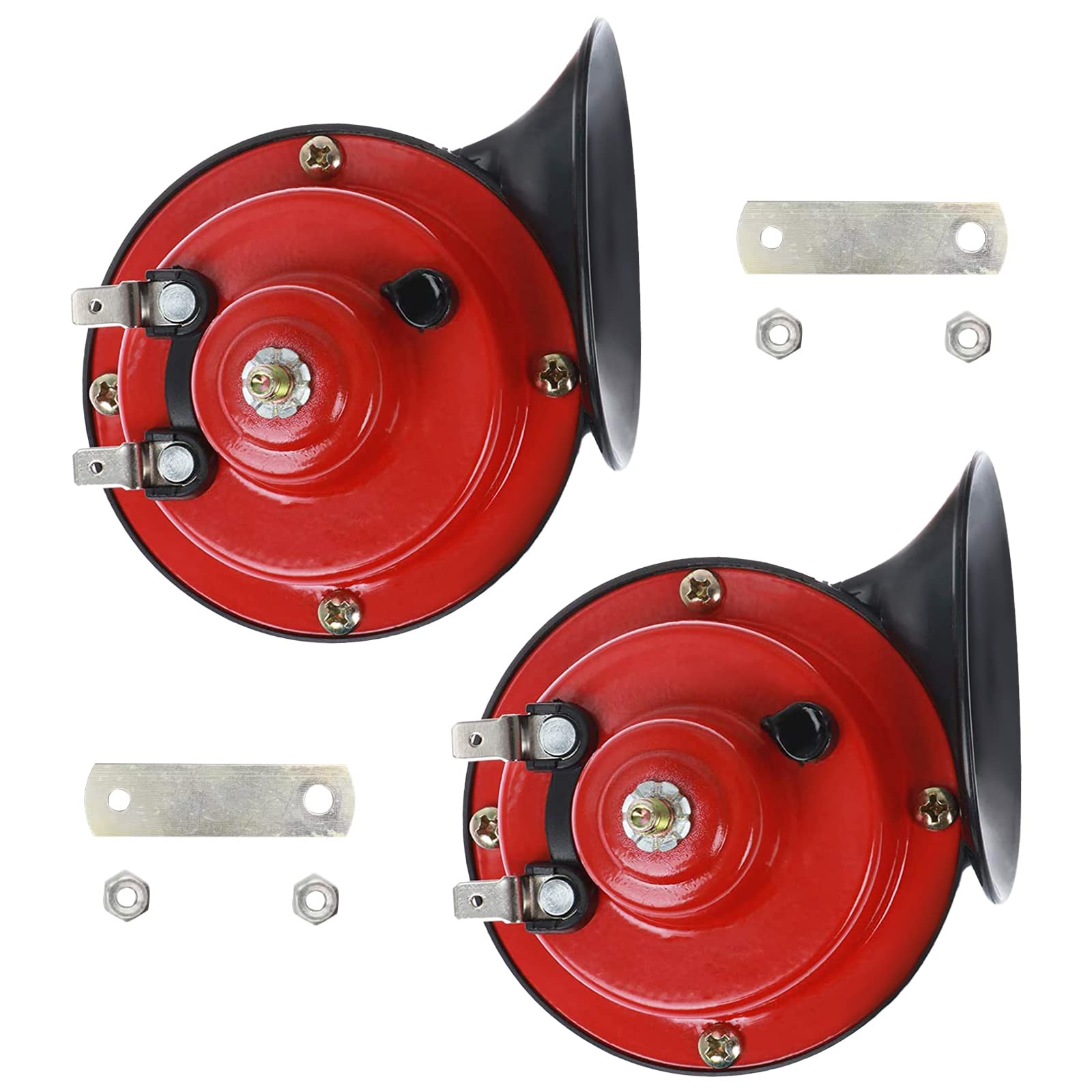 ACHANFLY 2 Pcs Dual Tone Car Horn 12V 110DB Super Loud Train Horn Waterproof Car Snail Horn Double Horn Raging Sound Electric Air Horn for Car Truck Train Boat Bikes Motorcycle (Red)