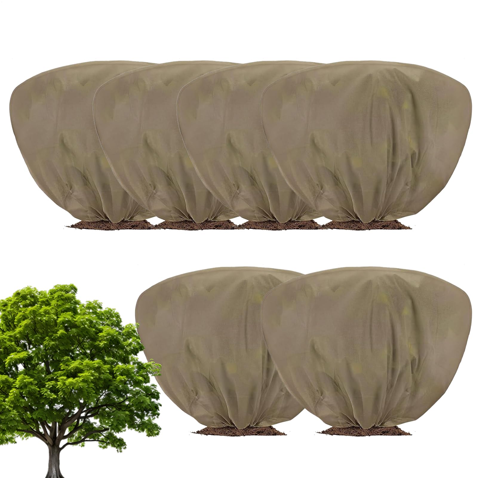 Generico Coperture per Piante Invernali - Coperta Antigelo in Tessuto Non | Tessuto da 6 Pezzi | Arbusti Alberi Rose Protezione dal Freddo | Scudo Isolante con Coulisse per Autunno, Inverno, Esterno