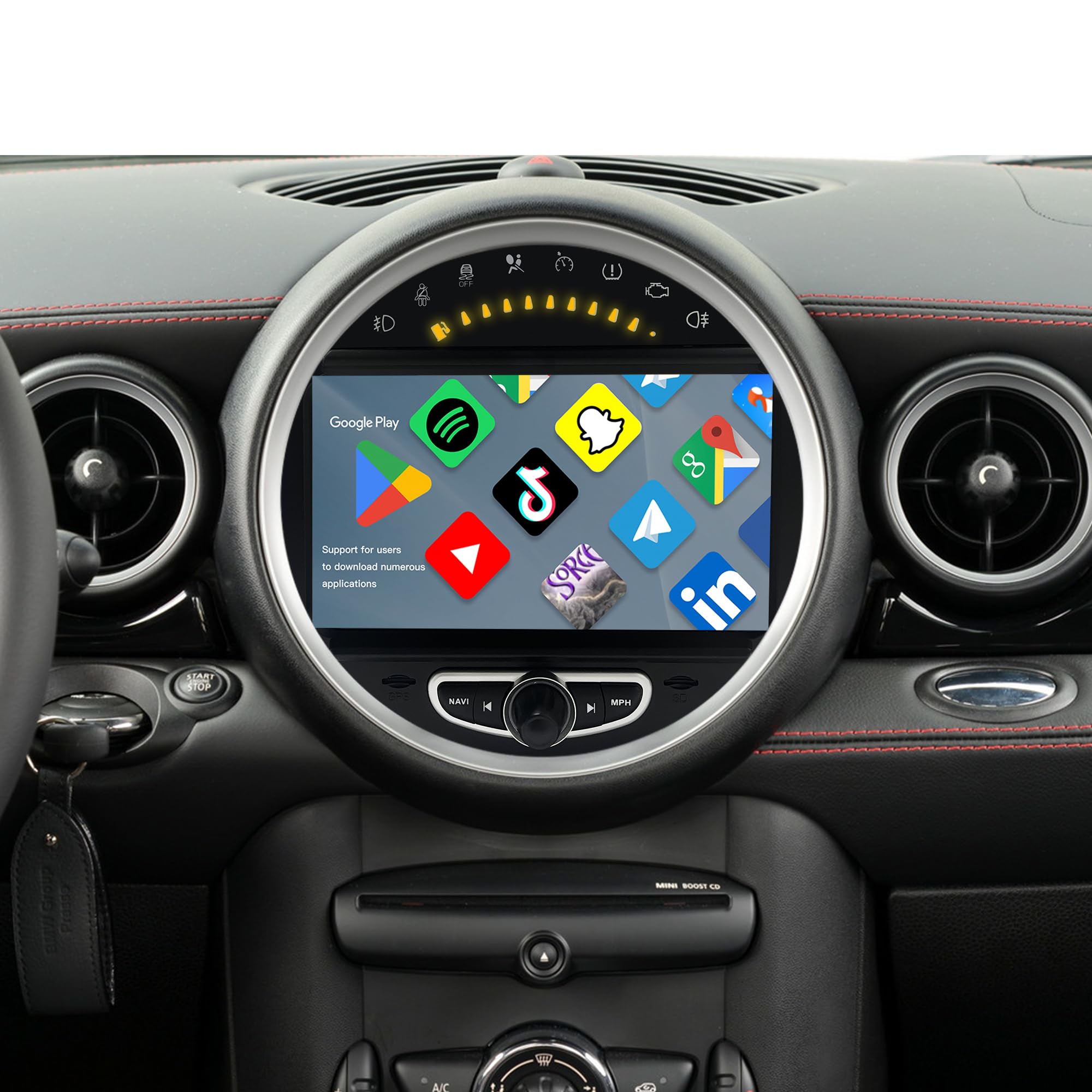 Aktualizacja ekranu dotykowego 20.3 cm do Mini Cooper R55 R56 R57 R58 R59 R60 R61 16.5 cm CIC CarPlay Android Auto Split Screen Mirroring Full Screen Phones Navigation Waze Netflix kamery cofania (128