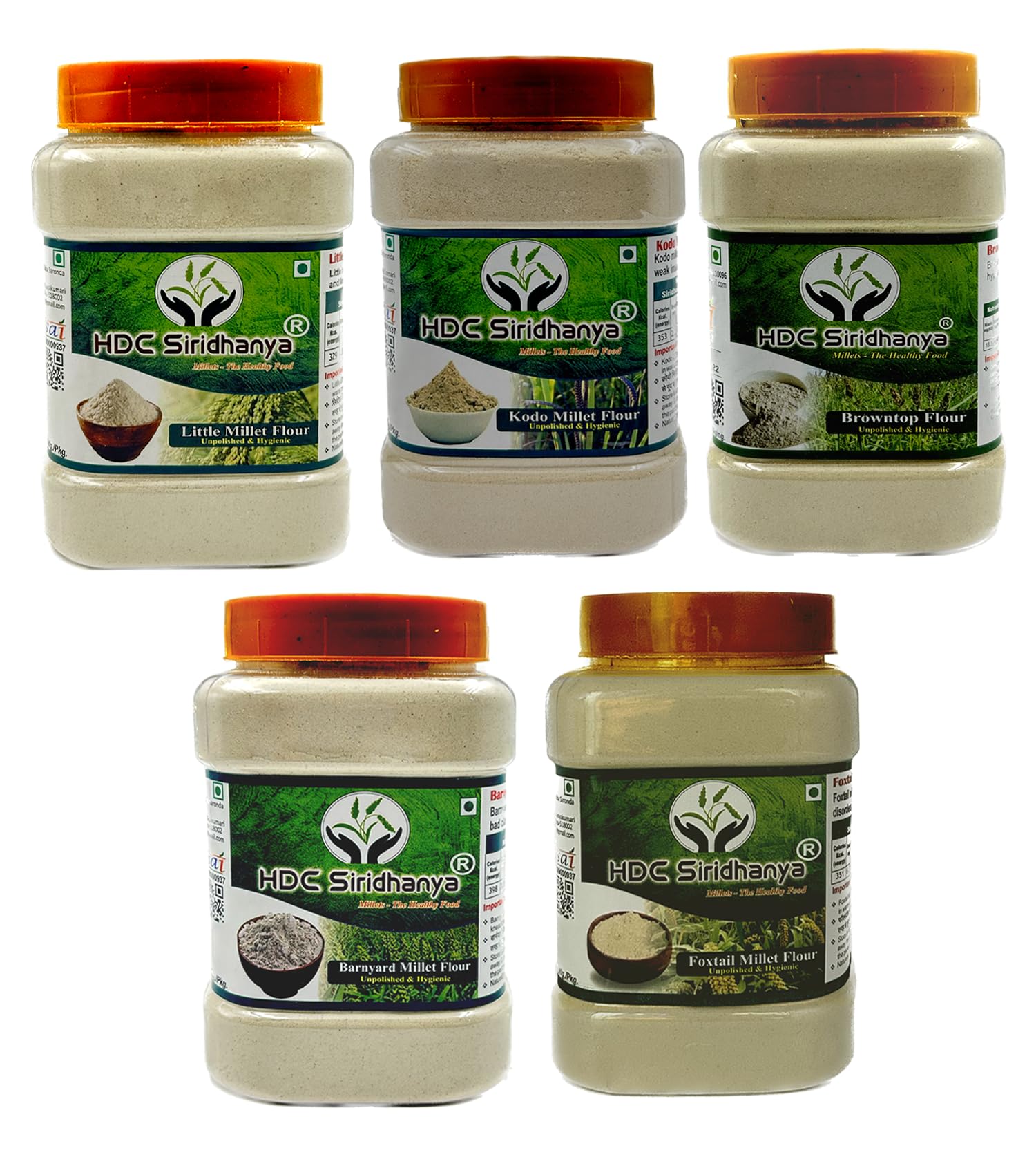 Siridhanya Unpolised and organic millets Flour Combo Pack of 5, [Kodo, Foxtail, Browntop Barnyard, and Little Millet], Natural Farm Produce, High Fiber Millets Flour (700gm Each packed in jar) (B09FKDKKZN) Amazon Price History, Amazon Price Tracker