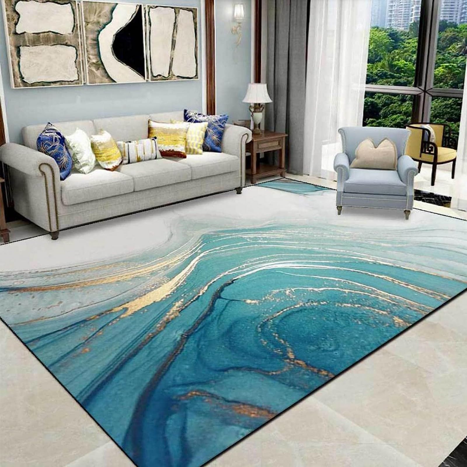 Morbido Tappeto Da Camera Stampato In 3D Marmo Oro Blu 180 X 280 Cm - Tappeto Antiscivolo Con Moquette A Pelo Corto - Zerbino Decorativo Per La Casa - Lavabile - Antimacchia, Non Perde Peluc -2C5L7X3F