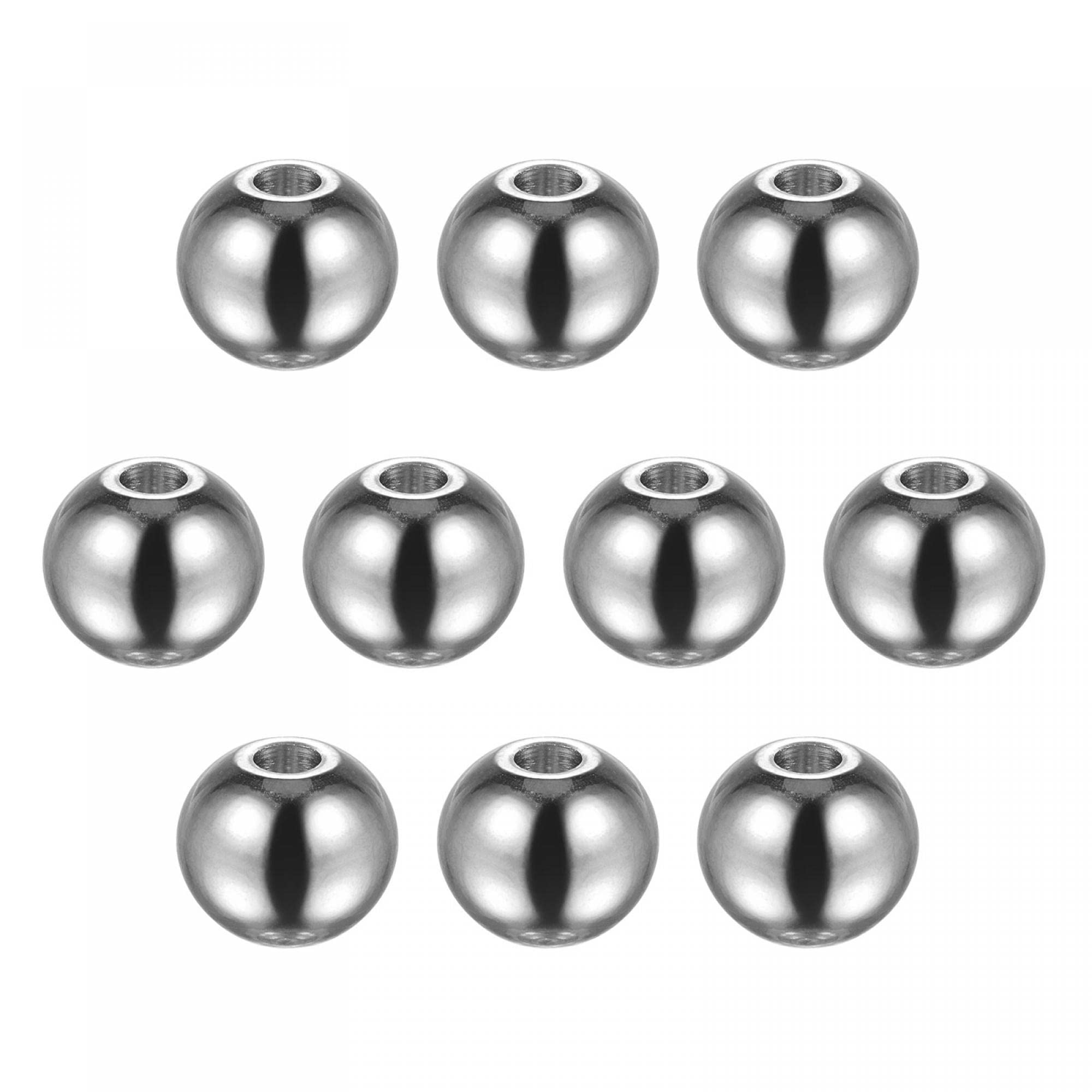sourcing map 10pcs Beads 10mm Stainless Steel 3mm Hole Dia Bead for DIY Crafts, Silver Tone