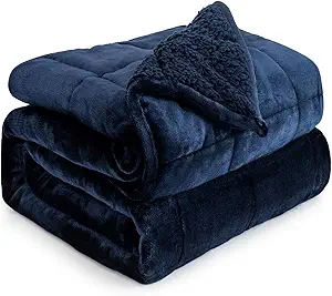 Cottonblue Weighted Blanket 20lbs 60x80 Inches, Navy Blue Sherpa Blanket Throw Sofa Bedding Heavy Blanket for Adults, Soft Cozy Fleece Blanket On Queen Bed, Plush Fleece Minky 20 lb Weighted Blanket