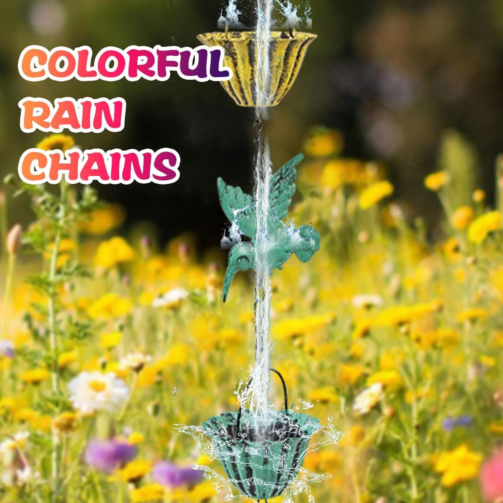 Chaîne de guidage d'eau en métal en forme d'oiseau - Solution de drainage durable pour tonnelle et terrasse - Système de flux d'eau de pluie en plein air - Chaîne en métal pour parc, couloirs et