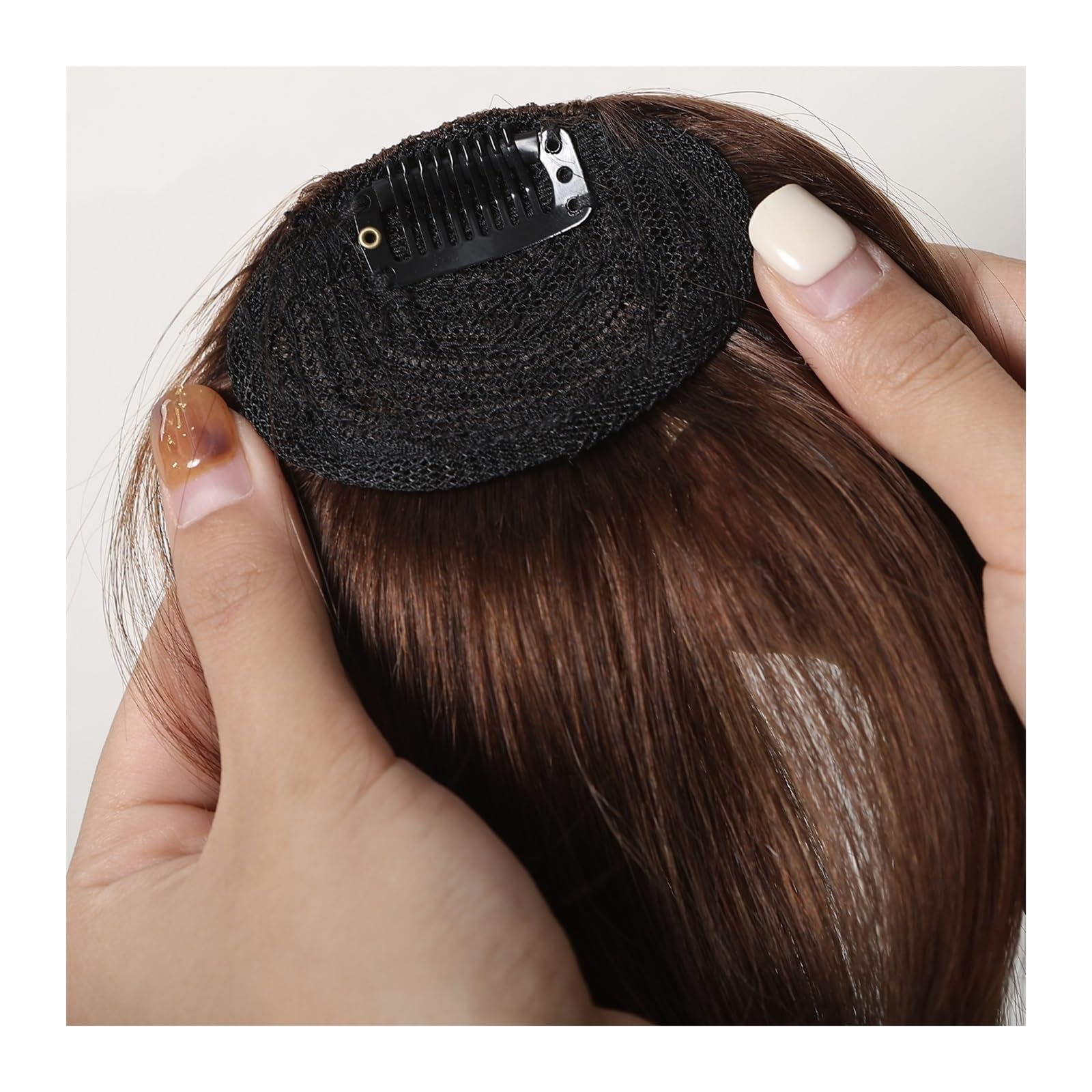 Pinza para el pelo con flequillo Flequillo con pinza for el cabello, flequillo 100% de cabello humano, flequillo francés marrón Natural con patillas, postizos gruesos falsos planos y limpios for mujer