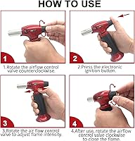 Vista 8 de FunOwlet - Encendedor de butano, 2 unidades, recargables, sopletes de cocina culinarios con bloqueo de seguridad y llama ajustable para postres