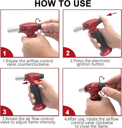 Miniatura 8 de FunOwlet - Encendedor de butano, 2 unidades, recargables, sopletes de cocina culinarios con bloqueo de seguridad y llama ajustable para postres,
