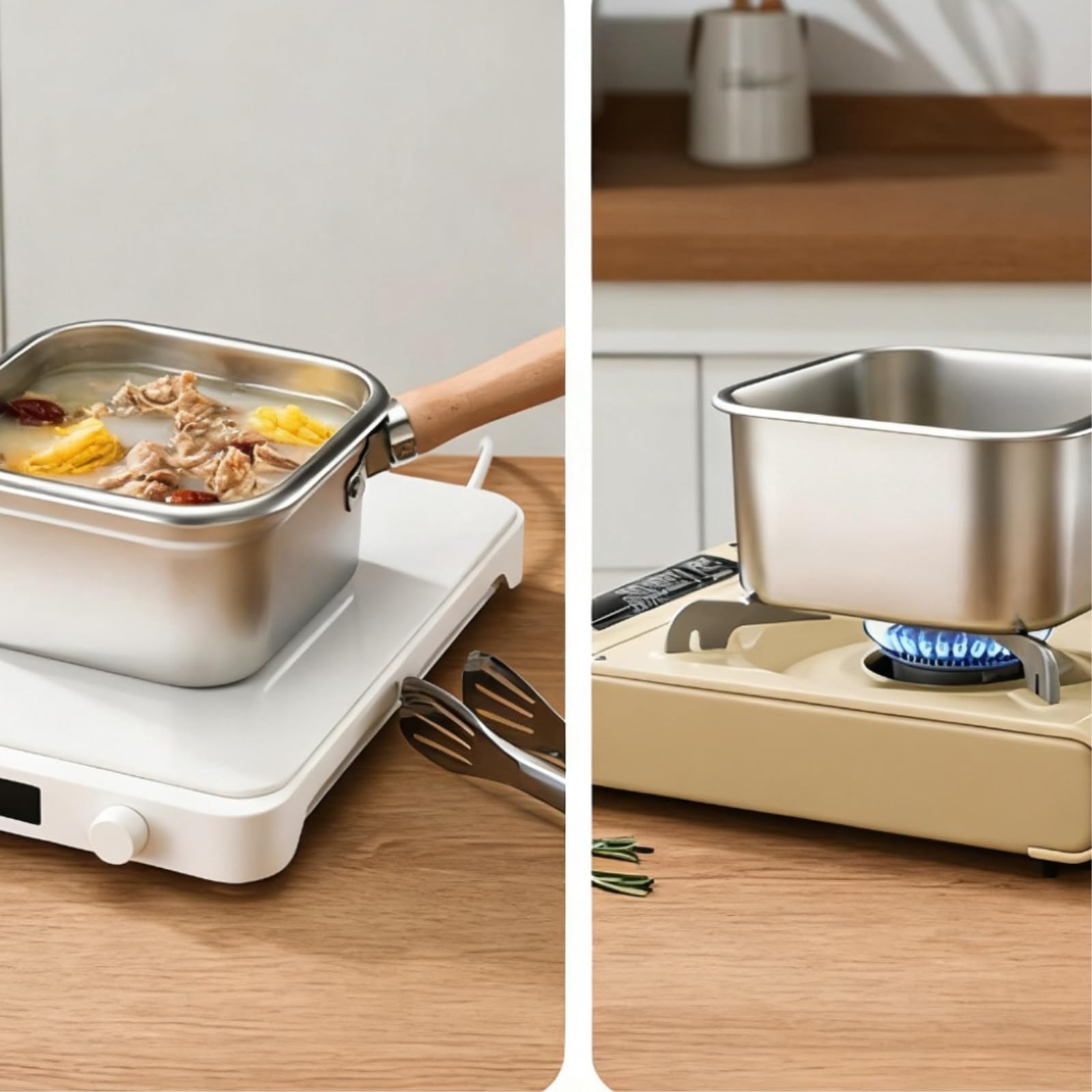 Casserole à Faire Frire INOX Ensemble De Friteuse en Acier Inoxydable Multifonctionnel avec des Pinces Panier Rack Goutte D'huile pour La Cuisine du Ménage-a Set