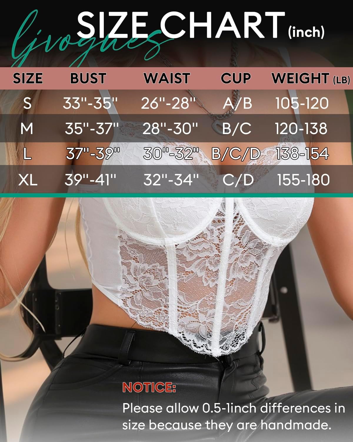 Lace Bralette for Women V Neck Bustier Corset Tops with Underwired Racerback Adjustable Strap Crop Top - Image 6