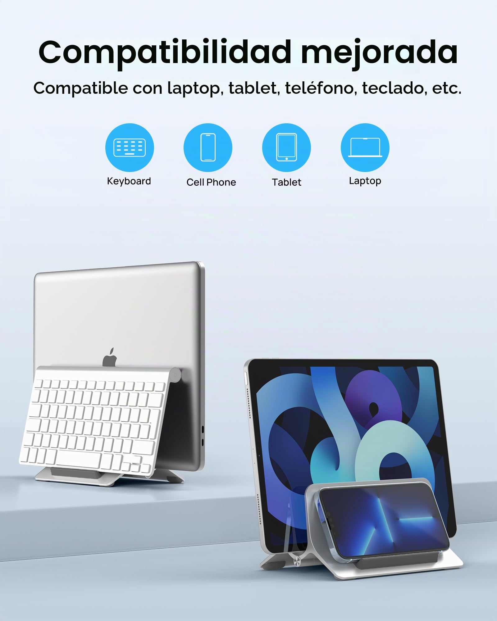 SODI Soporte Vertical para Portátil, Soporte para MacBook con Bloqueo Automático por Gravedad, Soporte Portátil Compatible con MacBook Pro/Air, Matebook, HP, iPad, Tablet, Plata