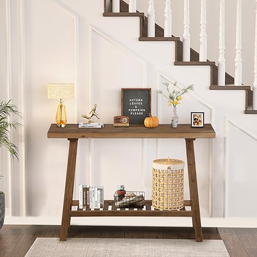 Miniatura 8 de Mesa consola de madera maciza recuperada, mesa de entrada de granja de 43.3 pulgadas, mesas de sofá estrechas detrás del sofá, mesas decorativas de