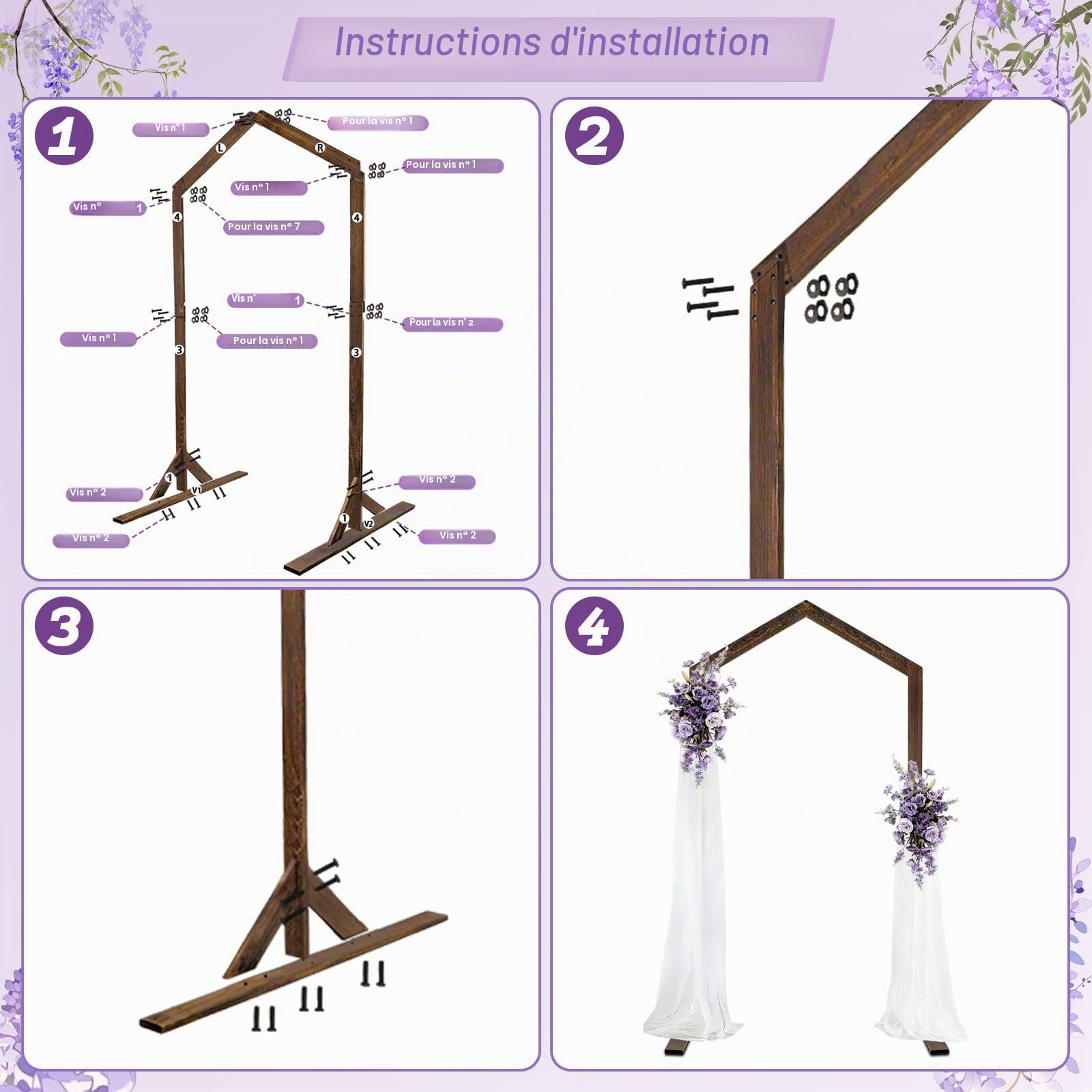 PlusFive Arche de Mariage Bois, 2.15m Support Arche Mariage en Bois, Large Arche Ballon, Arche en Bois Jardin Vieilli, Arche Fleur Mariage Champetre, Arche en Bois pour Mariage Anniversaire Fête Deco